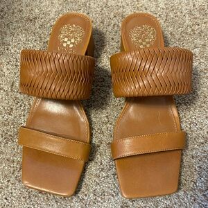 Vince Camuto Womens Canyon Leather Woven Block Shamira Heels Size 6.5